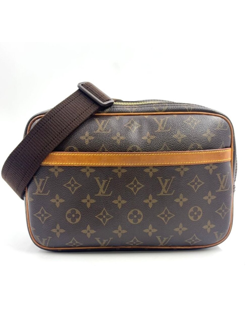 Louis Vuitton Reporter PM Monogram Leather Brown Light Shoulder Bag Gold